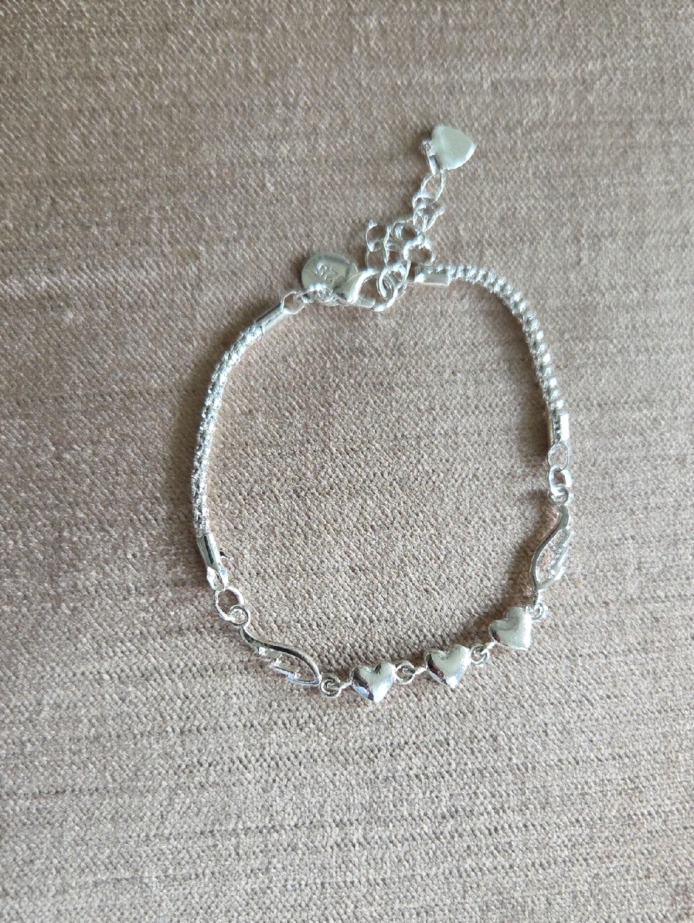 Sterling Silver Heart Link Bracelet - Silver